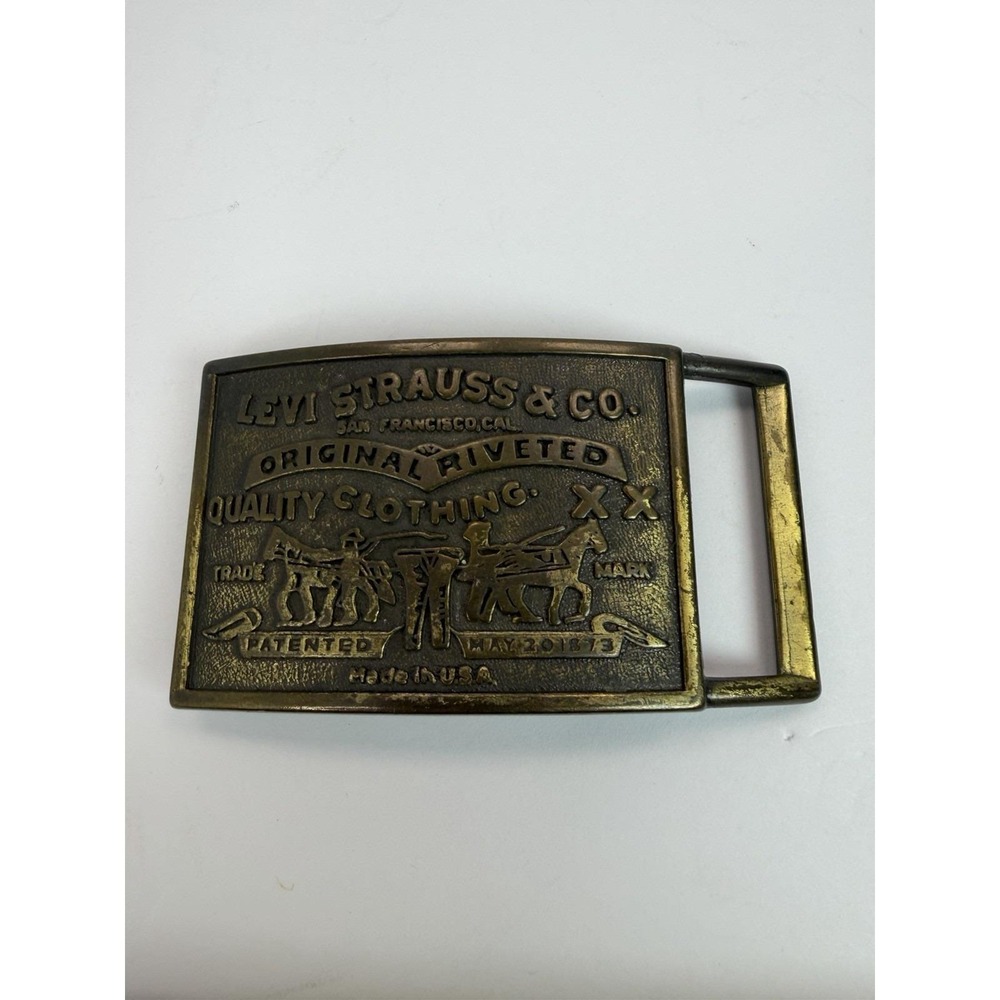 Levi Strauss‎ & Co. Original Brass Belt Buckle Made in USA Rectangle Vintage - Picture 1 of 6